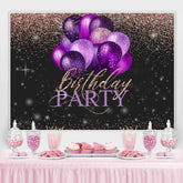 Lofaris Pink Glitter Purple Balloons Happy Birthday Backdrop